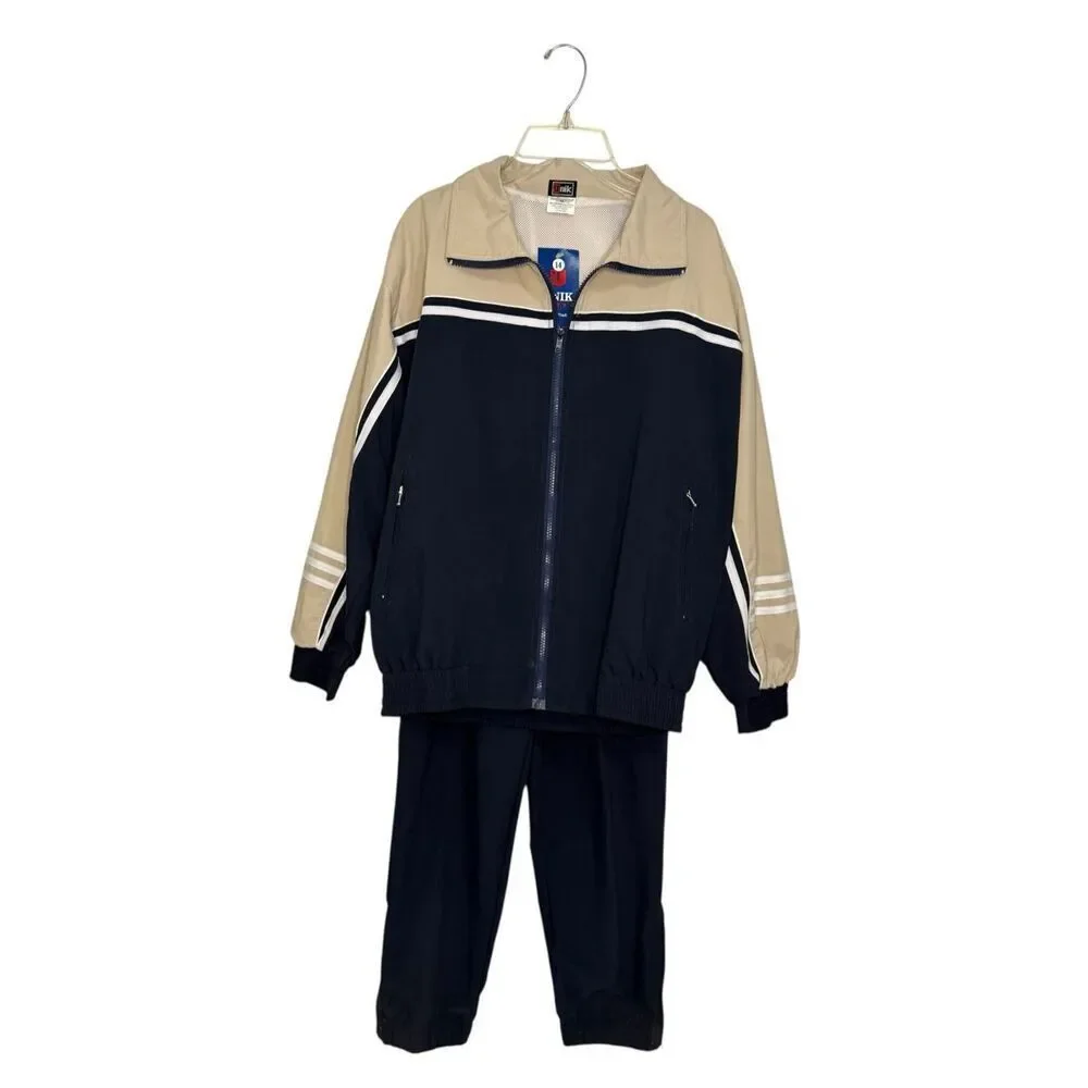 Unik Boys 14 Tracksuit Matching Set Zip Up Jacket &‎ Pants Navy Blue & Tan NEW